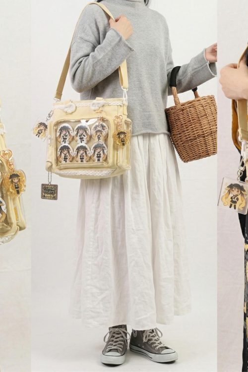 Yellow Kawaii Y2K Convertible Ita Bag with Clear Window for Pin Display