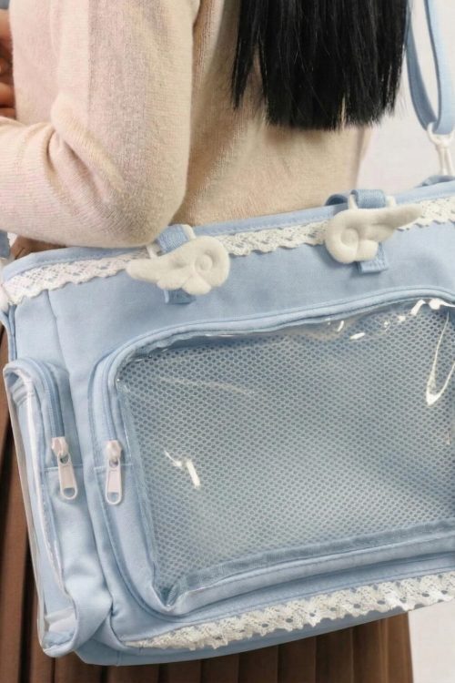 Yellow Kawaii Y2K Convertible Ita Bag with Clear Window for Pin Display