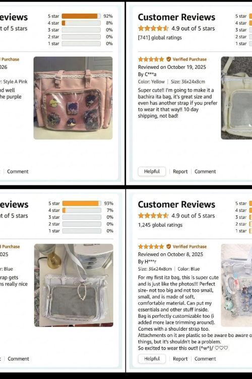 Yellow Kawaii Y2K Convertible Ita Bag with Clear Window for Pin Display