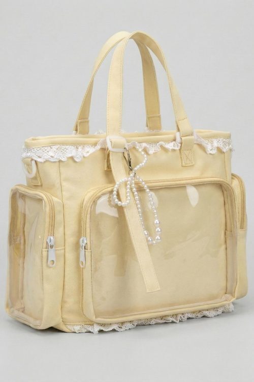 Yellow Kawaii Y2K Convertible Ita Bag with Clear Window for Pin Display