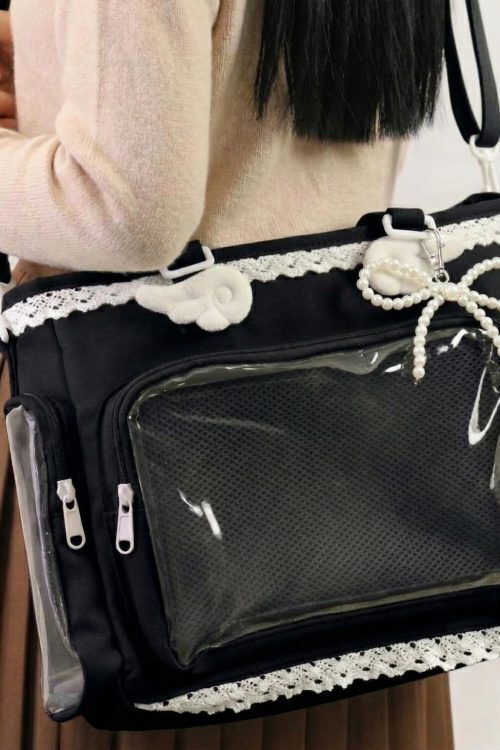 Yellow Kawaii Y2K Convertible Ita Bag with Clear Window for Pin Display